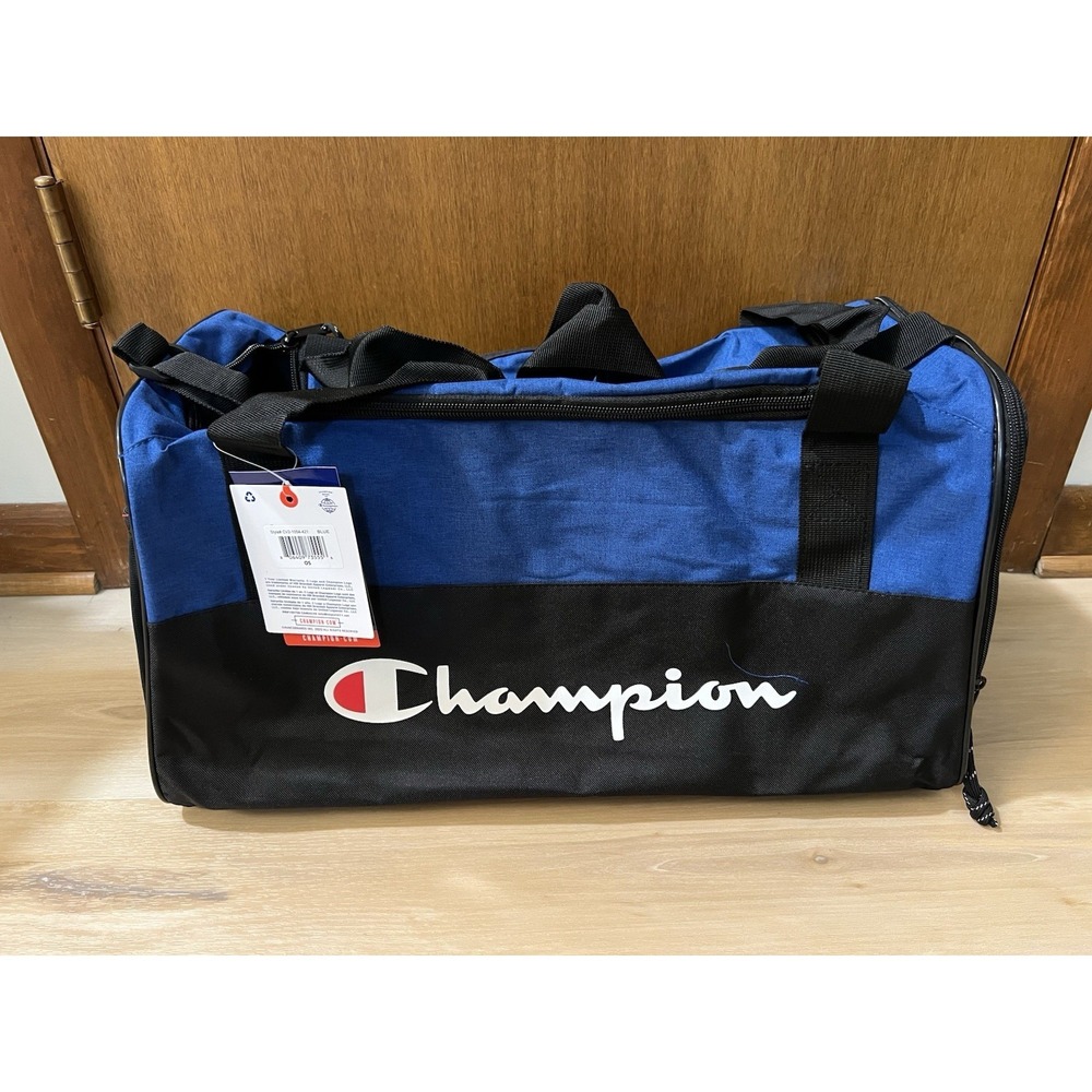 NWT Champion Logo Gym Duffel Bag Royal Blue Black Medium Size Gym Weekender